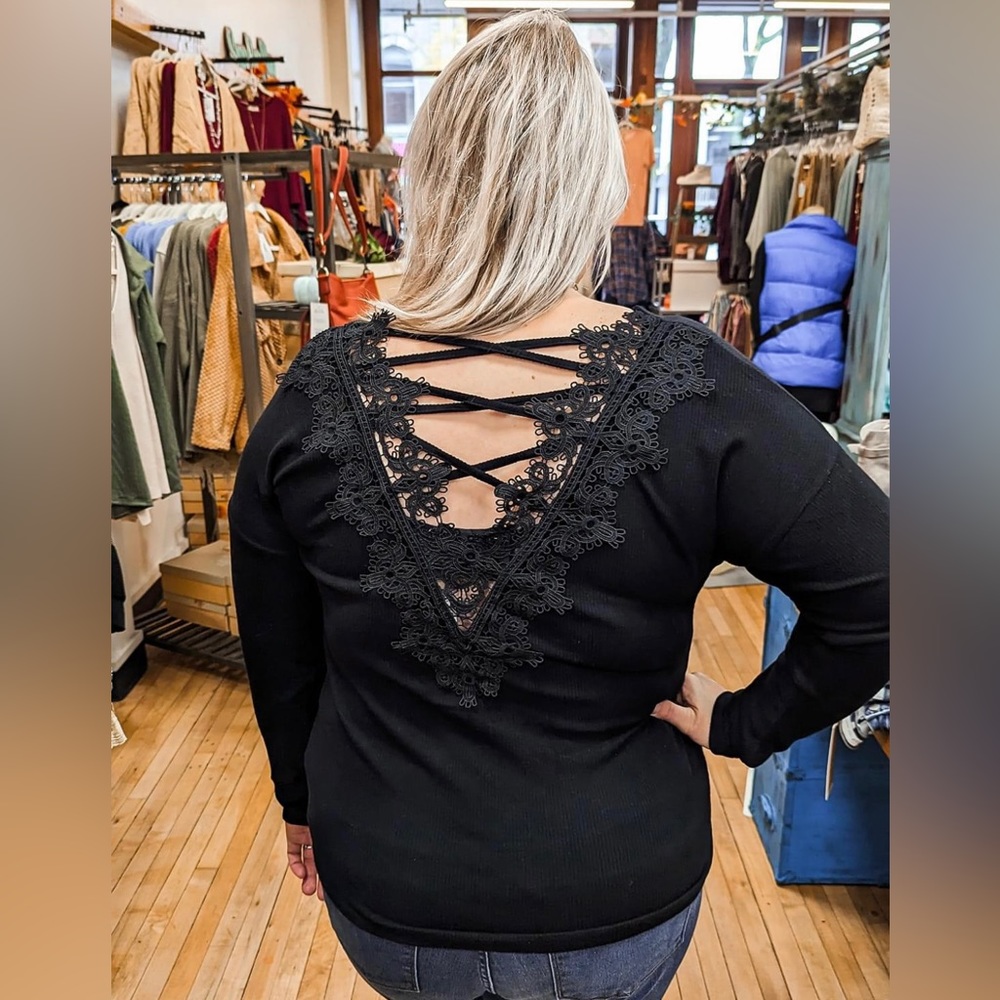 New WHITE BIRCH V~ Neck Ribbed Lace Back Sweater Shirt~3X